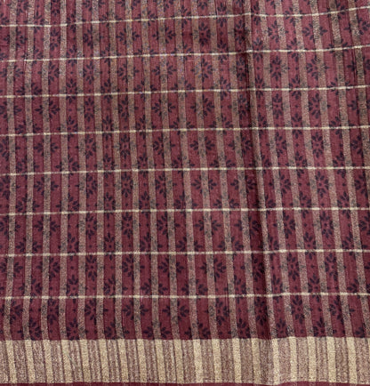 Semi Tussar Silk Saree -Brown color with Gold Zari Border - Elegant Fancy Saree for Party & Office Wear