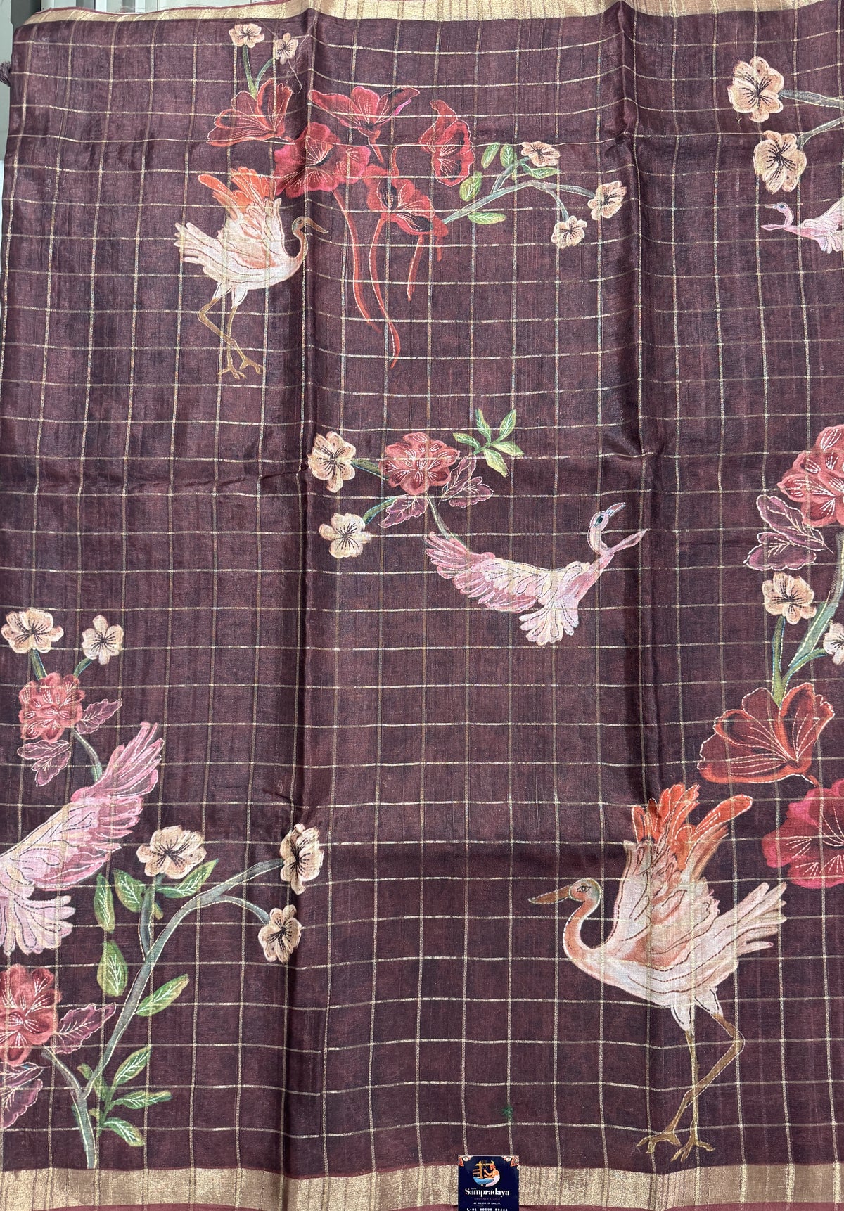 Semi Tussar Silk Saree -Brown color with Gold Zari Border - Elegant Fancy Saree for Party & Office Wear