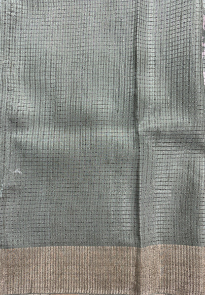 Semi Tussar Silk Saree -Sea Green color with Gold Zari Border - Elegant Fancy Saree for Party & Office Wear