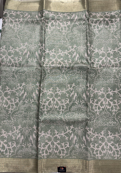 Semi Tussar Silk Saree -Sea Green color with Gold Zari Border - Elegant Fancy Saree for Party & Office Wear