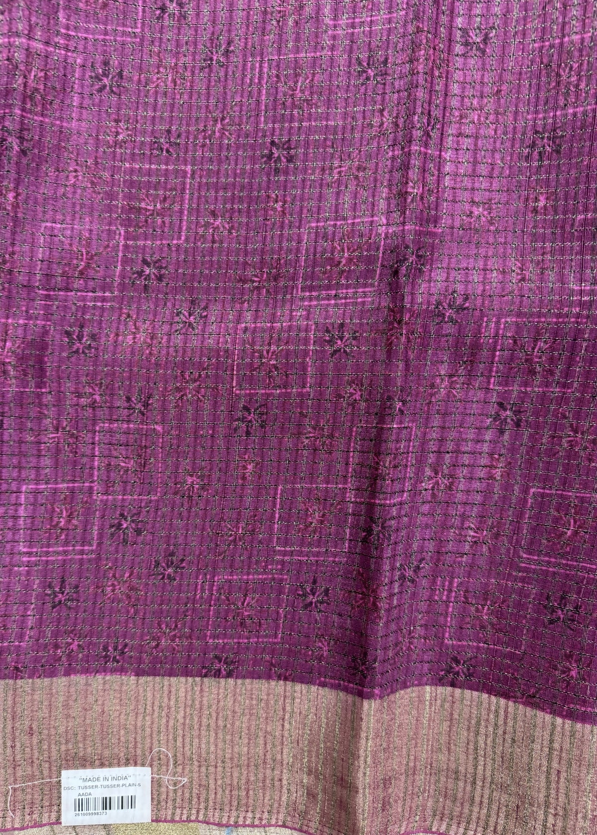 Semi Tussar Silk Saree -Mulberry color with Gold Zari Border - Elegant Fancy Saree for Party & Office Wear