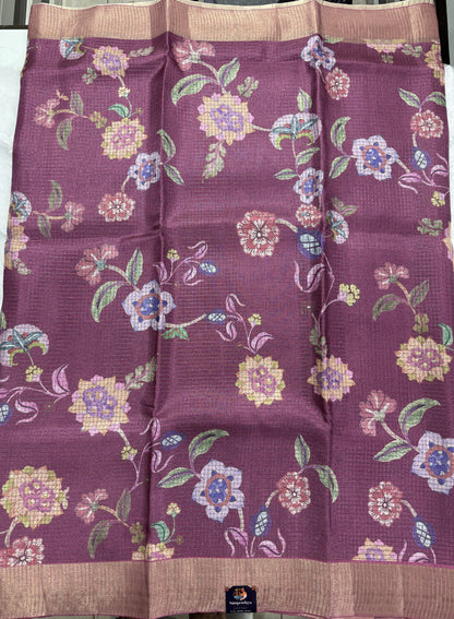 Semi Tussar Silk Saree -Mulberry color with Gold Zari Border - Elegant Fancy Saree for Party & Office Wear