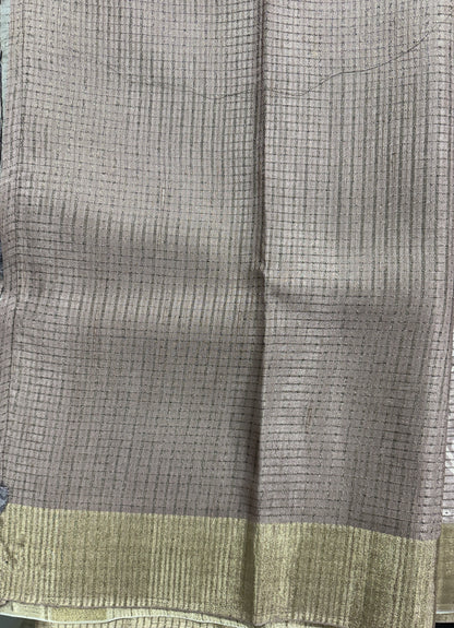 Semi Tussar Silk Saree -Onion Pink color with Gold Zari Border - Elegant Fancy Saree for Party & Office Wear