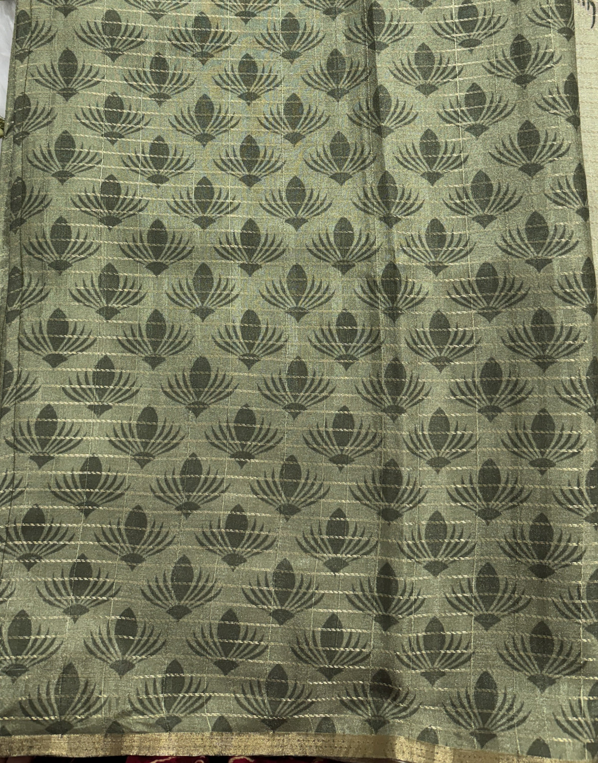 Semi Tussar Silk Saree -light Green color with Gold Zari Border - Elegant Fancy Saree for Party & Office Wear