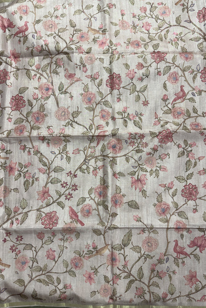 Semi Tussar Silk Saree -Baby Pink color  with Gold Zari Border - Elegant Fancy Saree for Party & Office Wear