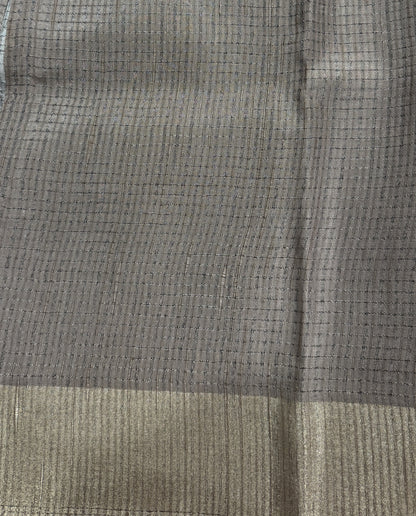 Semi Tussar Silk Saree -Sage Green color with Gold Zari Border - Elegant Fancy Saree for Party & Office Wear