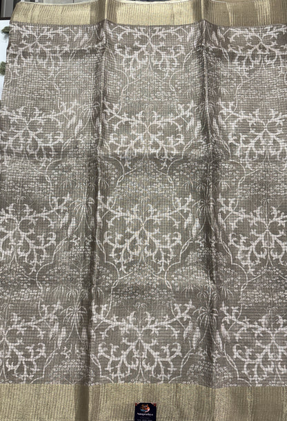 Semi Tussar Silk Saree -Sage Green color with Gold Zari Border - Elegant Fancy Saree for Party & Office Wear