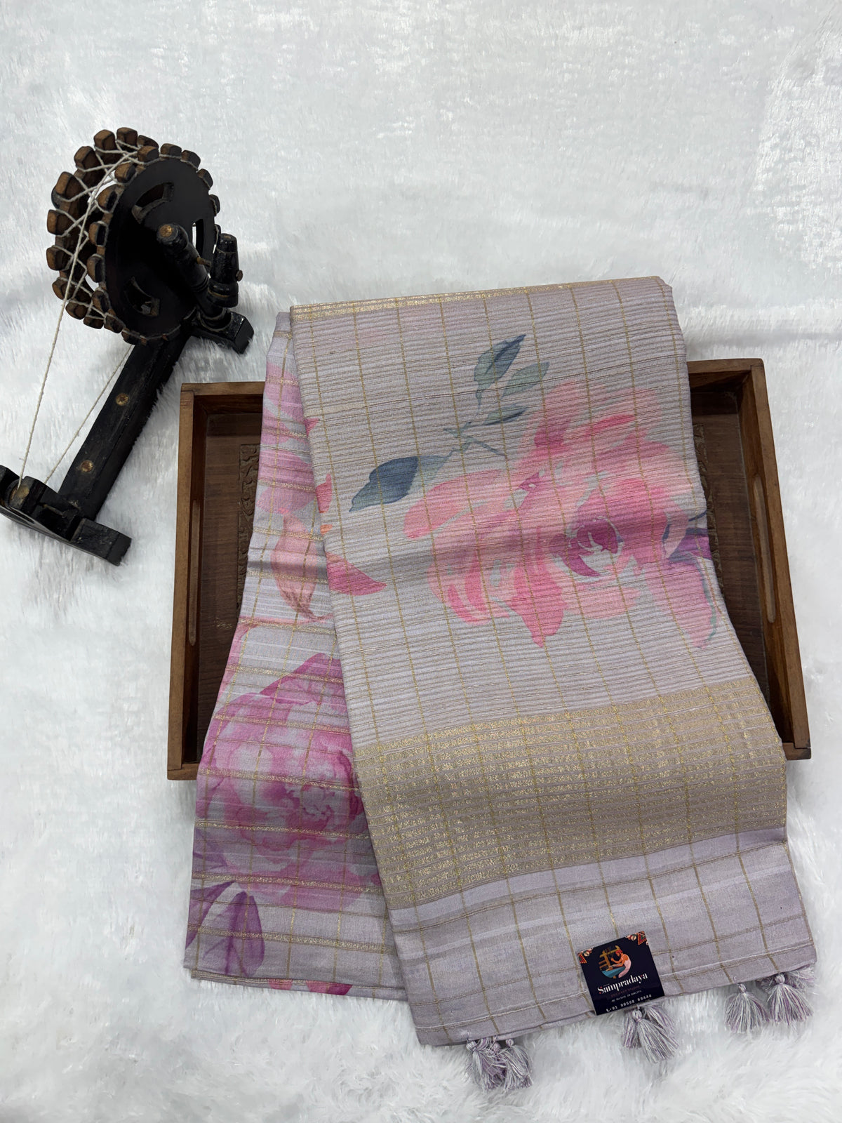 Semi Tussar Silk Saree-Lavender color with Gold Zari Border - Elegant Fancy Saree for Party & Office Wear