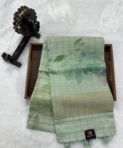 Semi Tussar Silk Saree-Sea Green color with Gold Zari Border - Elegant Fancy Saree for Party & Office Wear