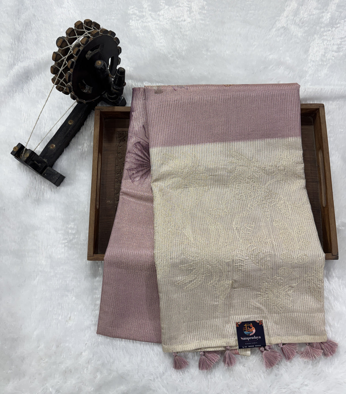 Semi Tussar Silk Saree -Peach color  with Gold Zari Border - Elegant Fancy Saree for Party & Office Wear