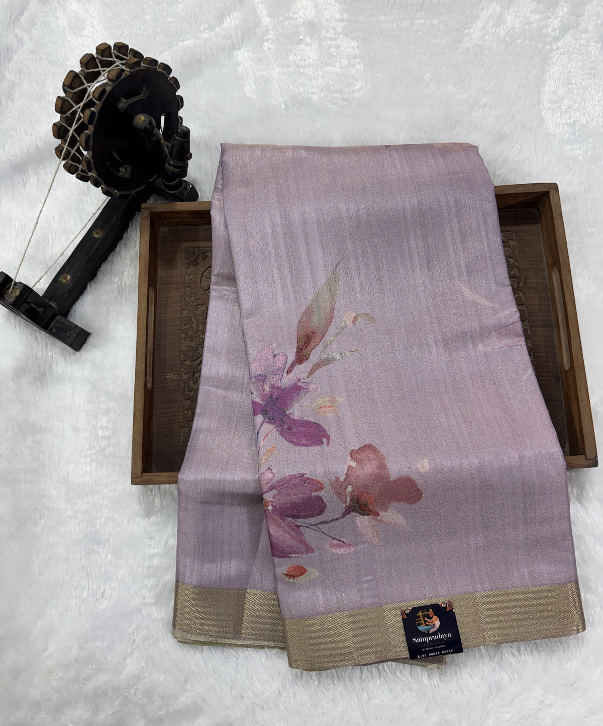 Semi Tussar Silk Saree-Lavender color with Gold Zari Border - Elegant Fancy Saree for Party & Office Wear