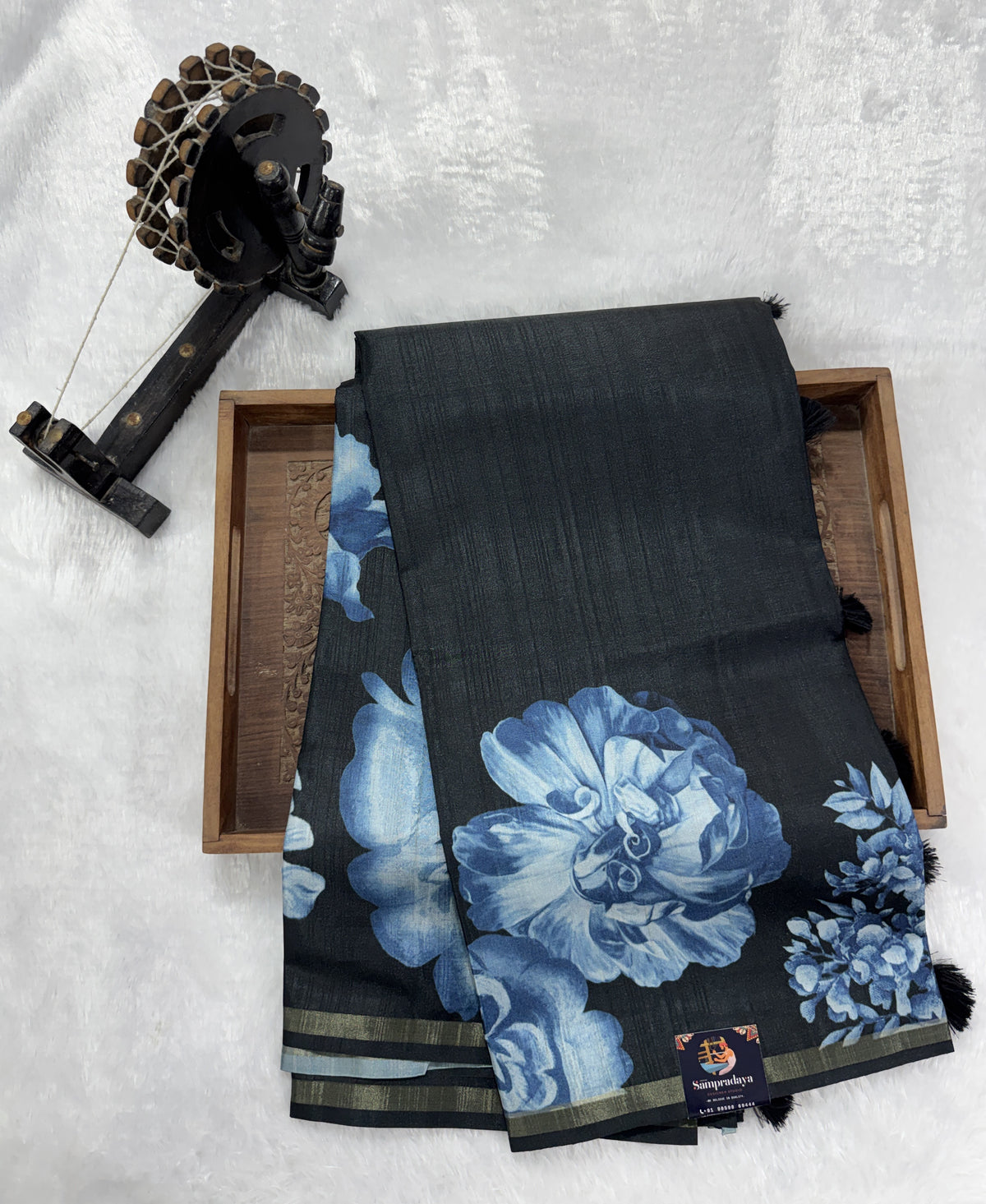 Semi Tussar Silk Saree-Black color with Gold Zari Border - Elegant Fancy Saree for Party & Office Wear