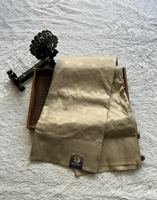 Semi Georgette Saree Beige Colored Paired with a Zari Border. - Sampradaya Designer Studio