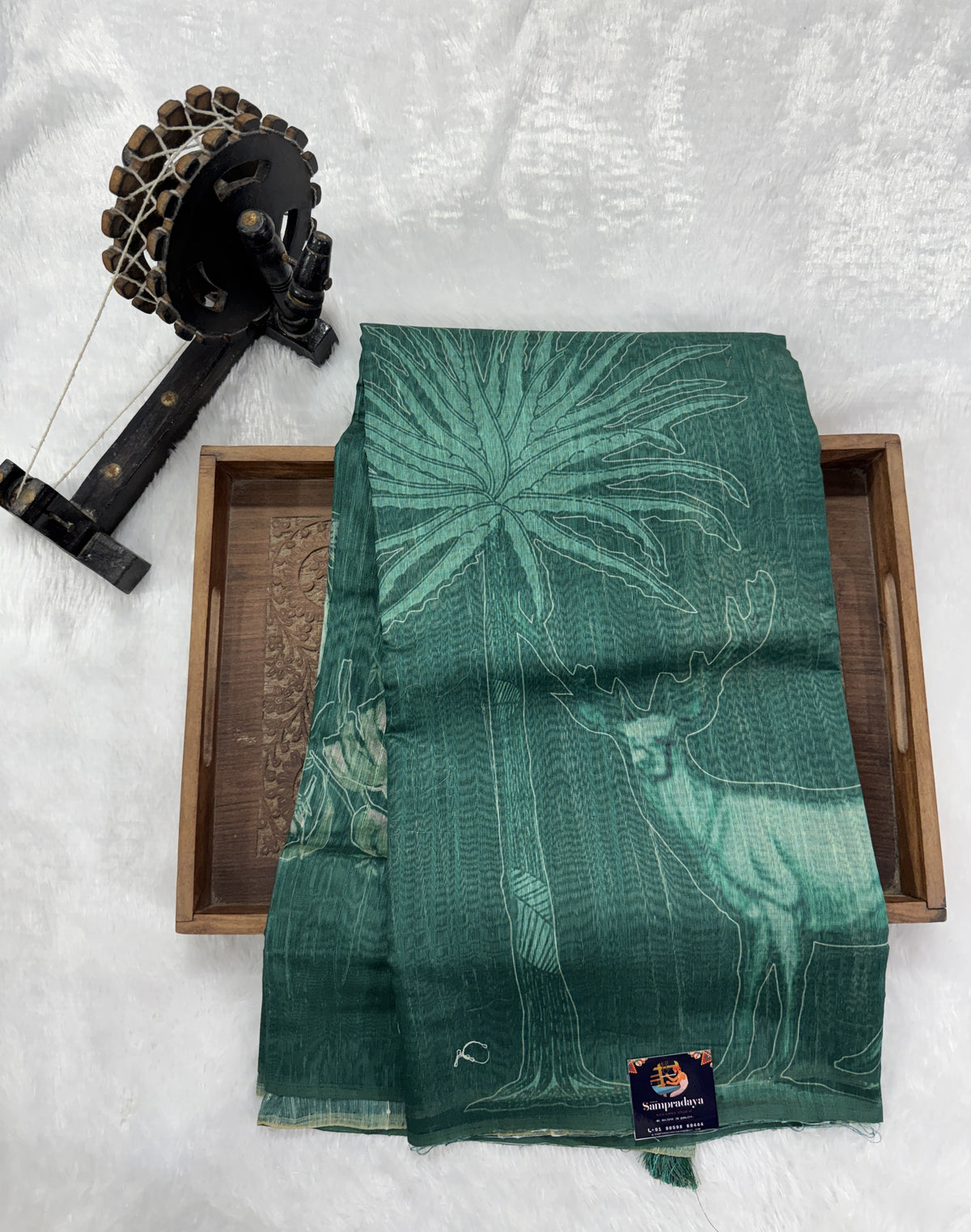 Semi Tussar Silk Saree-Green color with Gold Zari Border - Elegant Fancy Saree for Party & Office Wear