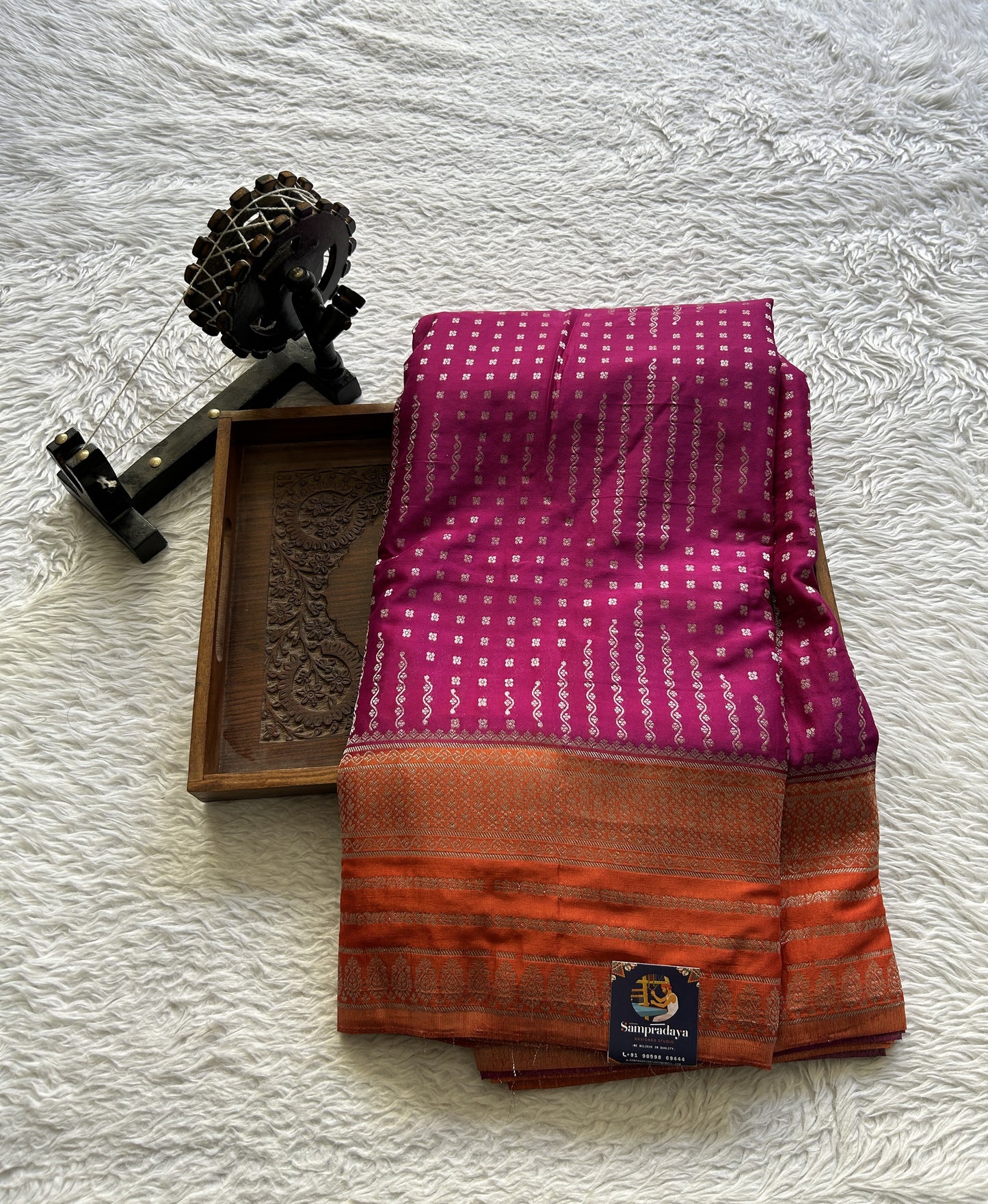 Semi Georgette Saree Hot Pink Colored Elegantly Paired with a Zari Border. - Sampradaya Designer Studio
