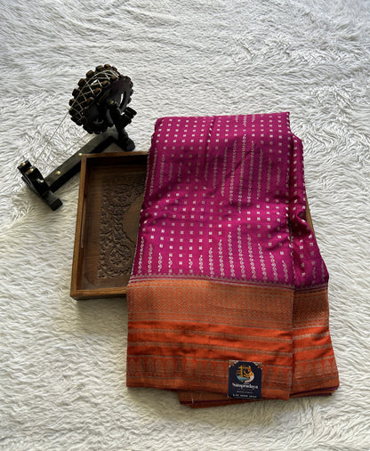 Semi Georgette Saree Hot Pink Colored Elegantly Paired with a Zari Border. - Sampradaya Designer Studio