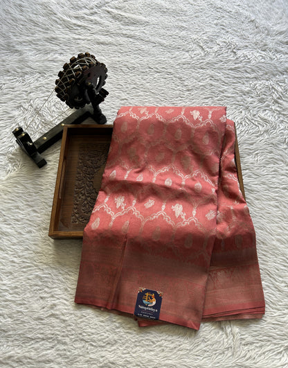 Semi Georgette Saree Light Pink Colored Elegantly Paired with a Zari Border. - Sampradaya Designer Studio