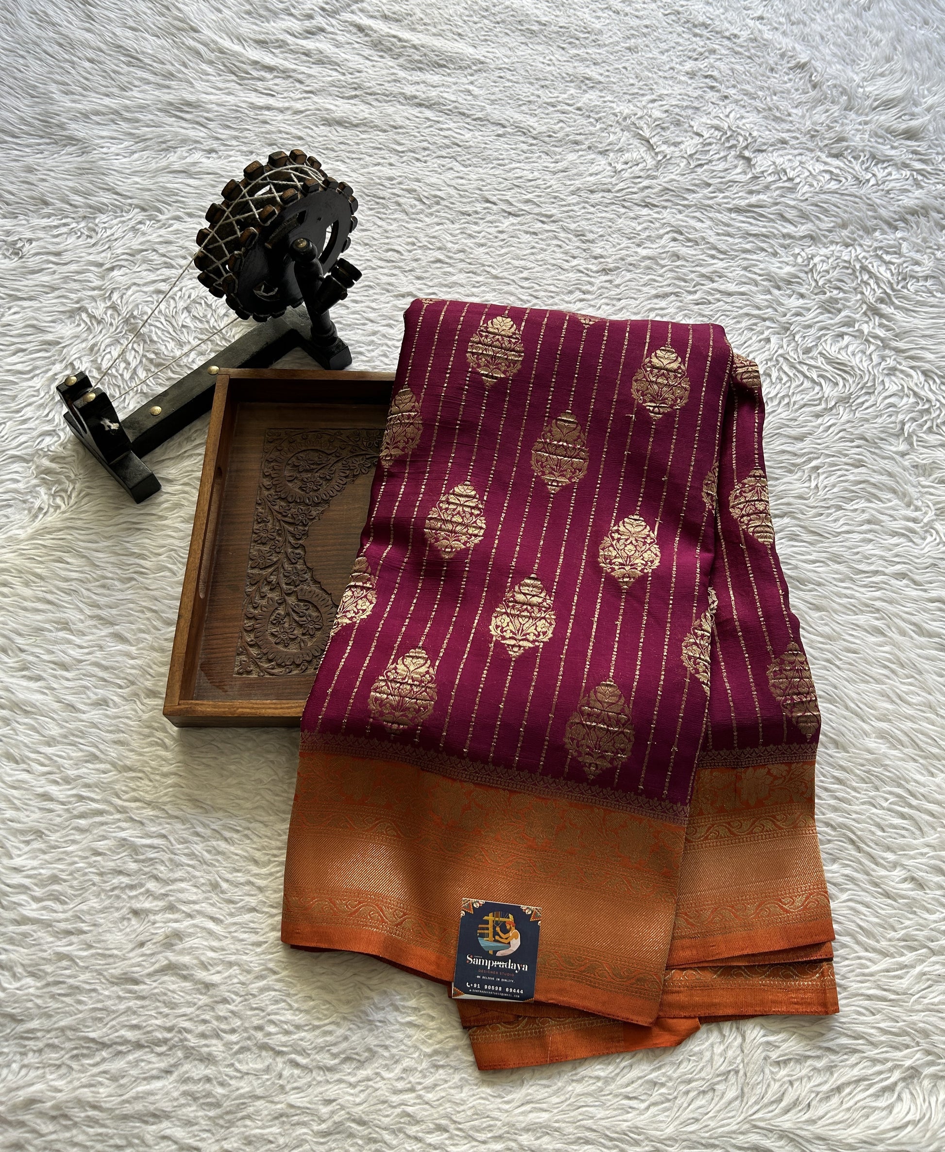 Semi Georgette Saree Purple Colored Elegantly Paired with a Zari Border. - Sampradaya Designer Studio