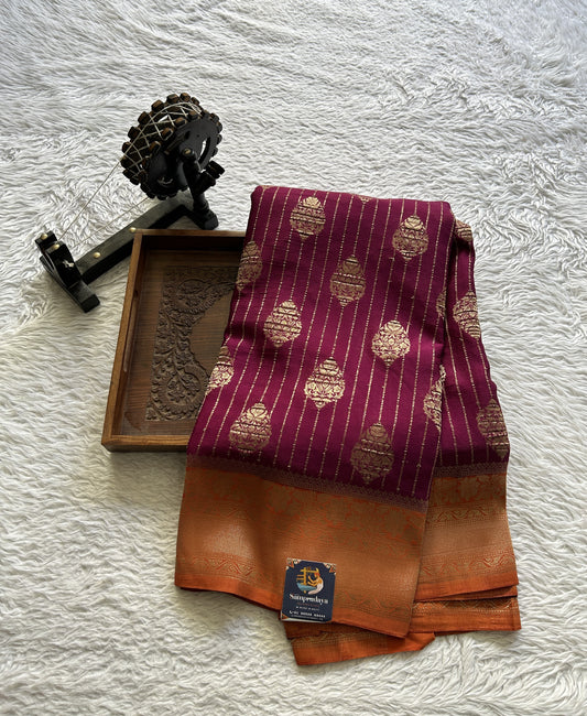 Semi Georgette Saree Purple Colored Elegantly Paired with a Zari Border. - Sampradaya Designer Studio