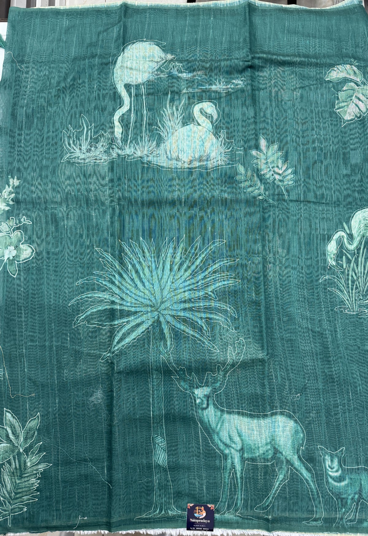 Semi Tussar Silk Saree-Green color with Gold Zari Border - Elegant Fancy Saree for Party & Office Wear