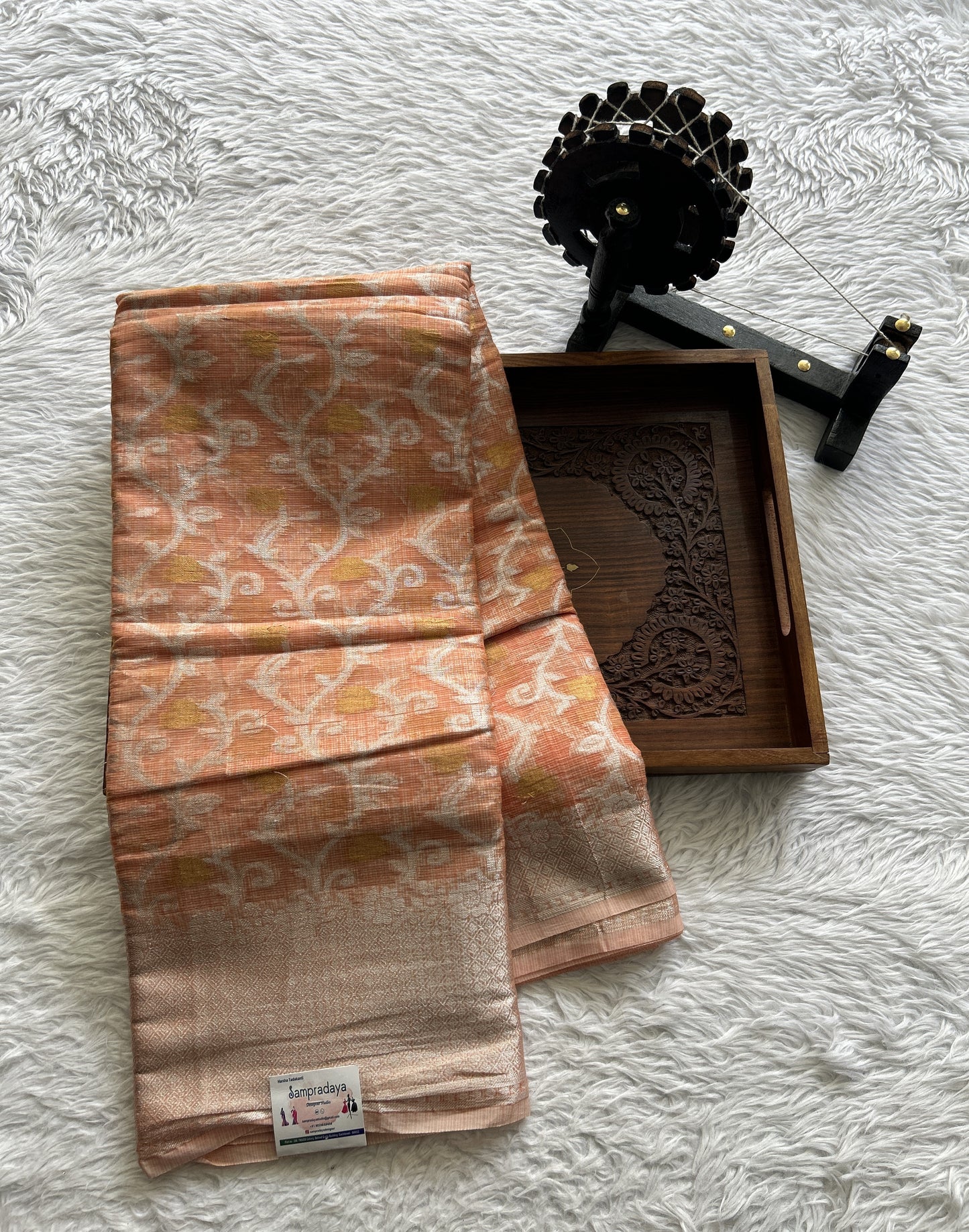 Cotton Kota Saree Orange Colored Complemented with a Zari Border. - Sampradaya Designer Studio