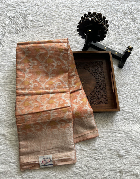 Cotton Kota Saree Orange Colored Complemented with a Zari Border. - Sampradaya Designer Studio