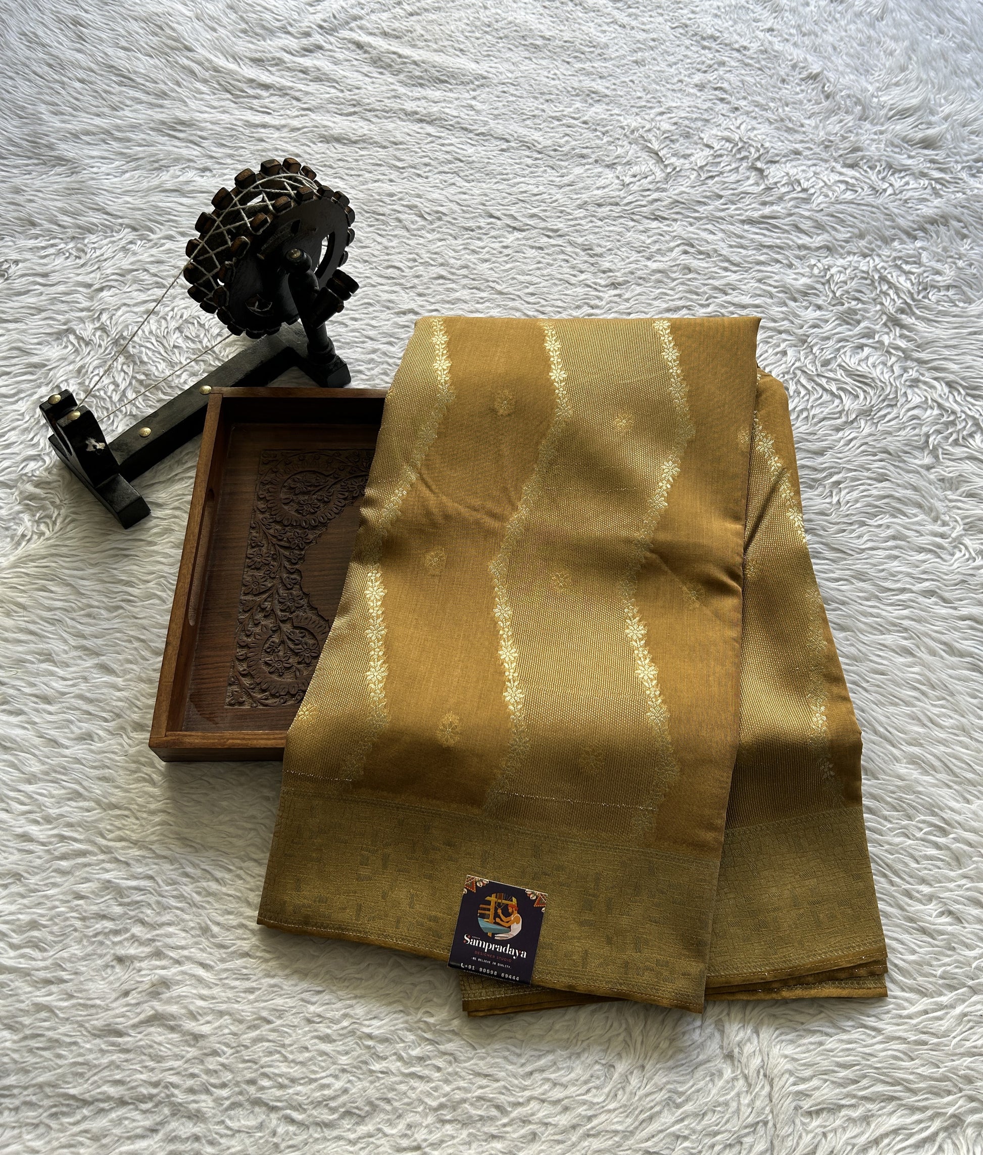Semi Georgette Saree Mustard Yellow Colored Elegantly Paired with a Zari Border. - Sampradaya Designer Studio