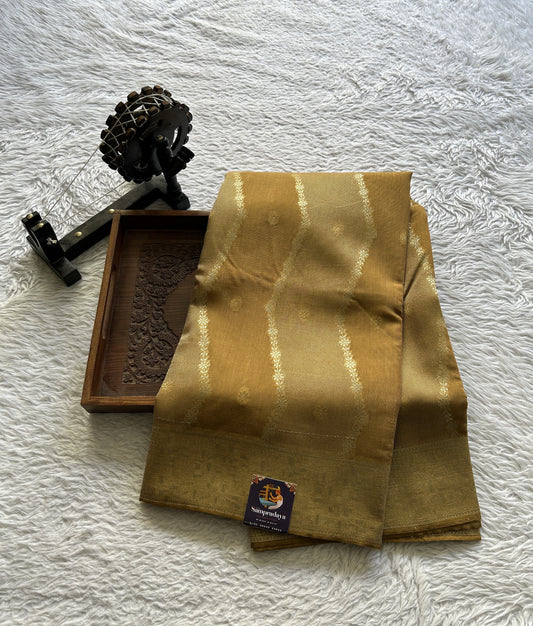 Semi Georgette Saree Mustard Yellow Colored Elegantly Paired with a Zari Border. - Sampradaya Designer Studio