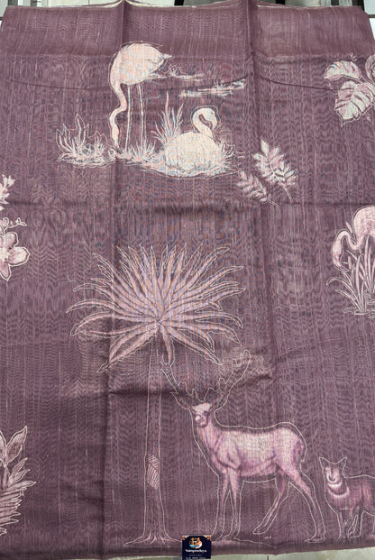 Semi Tussar Silk Saree-Dusky Rose color with Gold Zari Border - Elegant Fancy Saree for Party & Office Wear