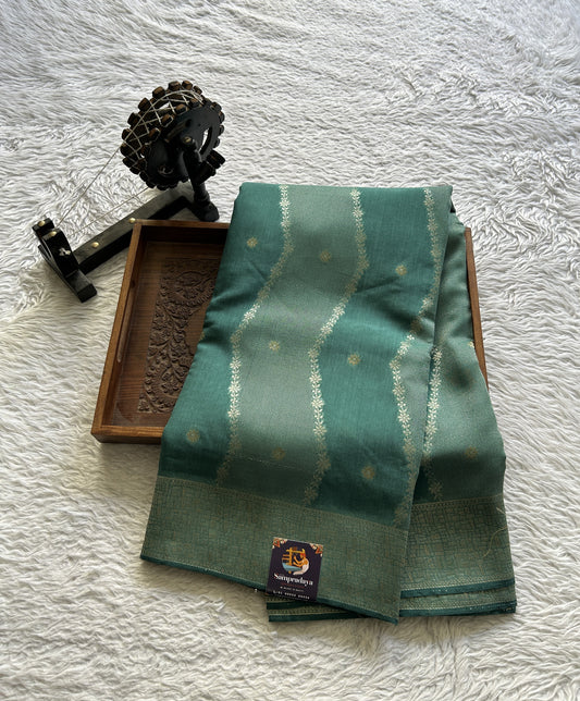 Semi Georgette Saree Dark Sea Green Colored Elegantly Paired with a Zari Border. - Sampradaya Designer Studio