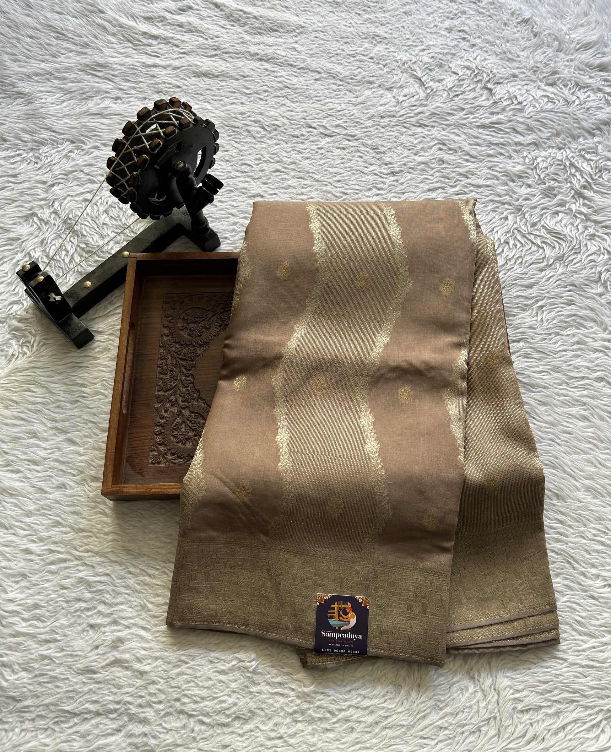 Semi Georgette Saree Light Brown Colored Elegantly Paired with a Zari Border. - Sampradaya Designer Studio