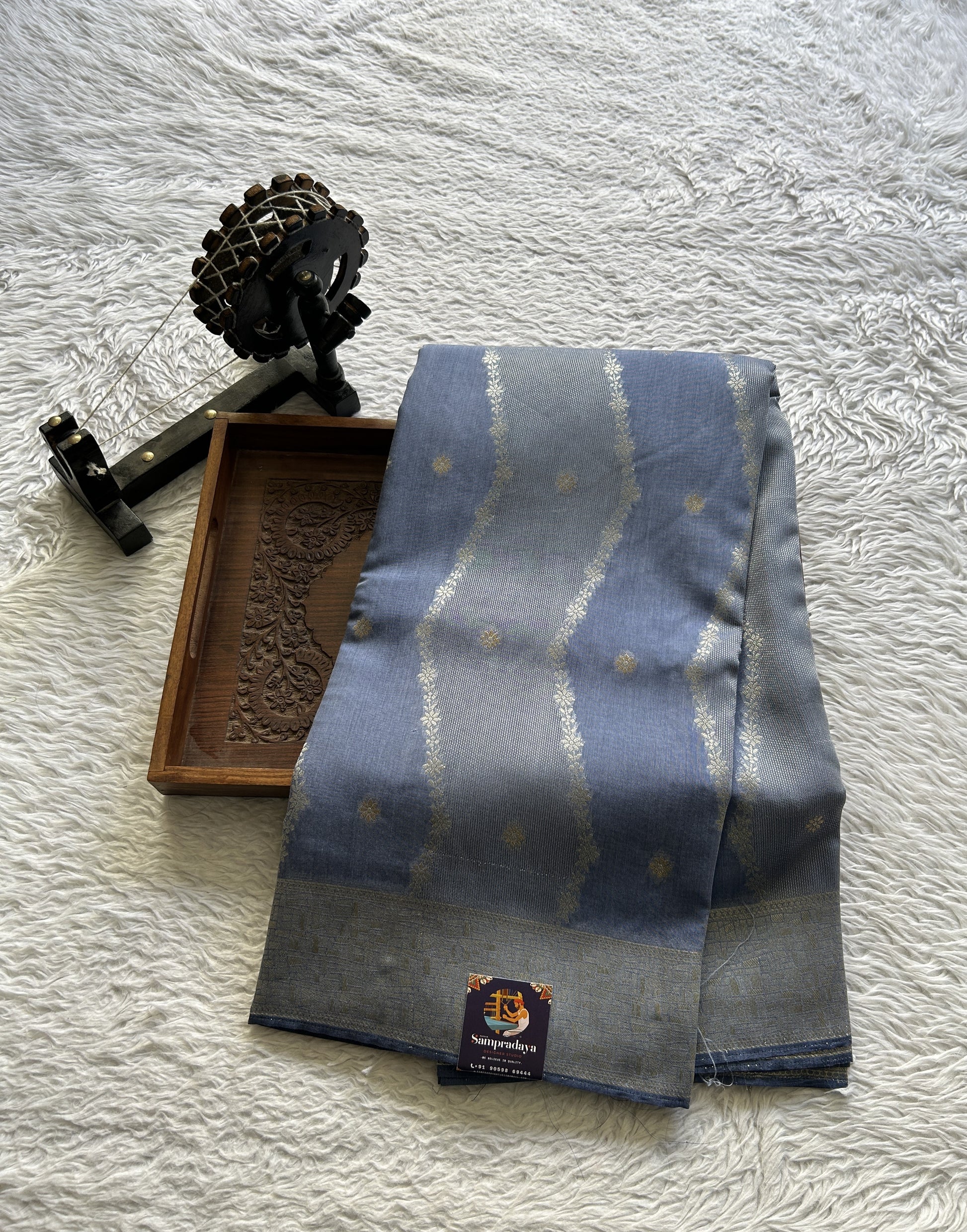 Semi Georgette Saree Ultra Violet Colored Elegantly Paired with a Zari Border. - Sampradaya Designer Studio