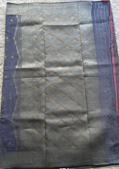 Semi Georgette Saree Ultra Violet Colored Elegantly Paired with a Zari Border. - Sampradaya Designer Studio