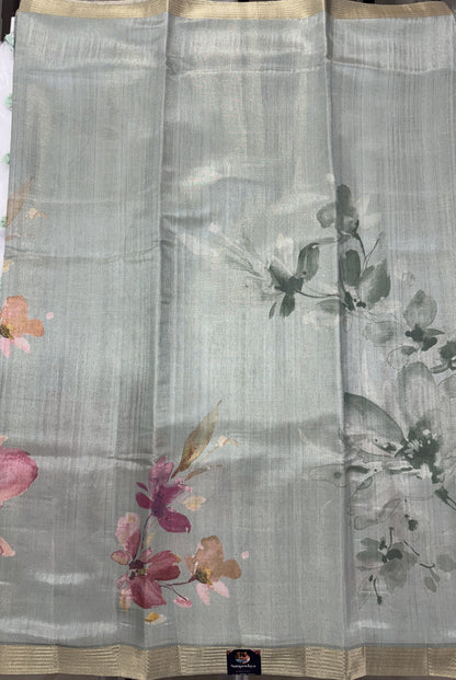 Semi Tussar Silk Saree-Sea Green color with Gold Zari Border - Elegant Fancy Saree for Party & Office Wear
