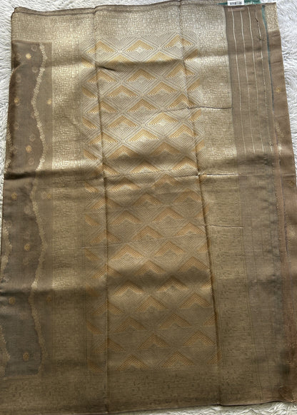 Semi Georgette Saree Light Brown Colored Elegantly Paired with a Zari Border. - Sampradaya Designer Studio