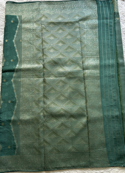 Semi Georgette Saree Dark Sea Green Colored Elegantly Paired with a Zari Border. - Sampradaya Designer Studio