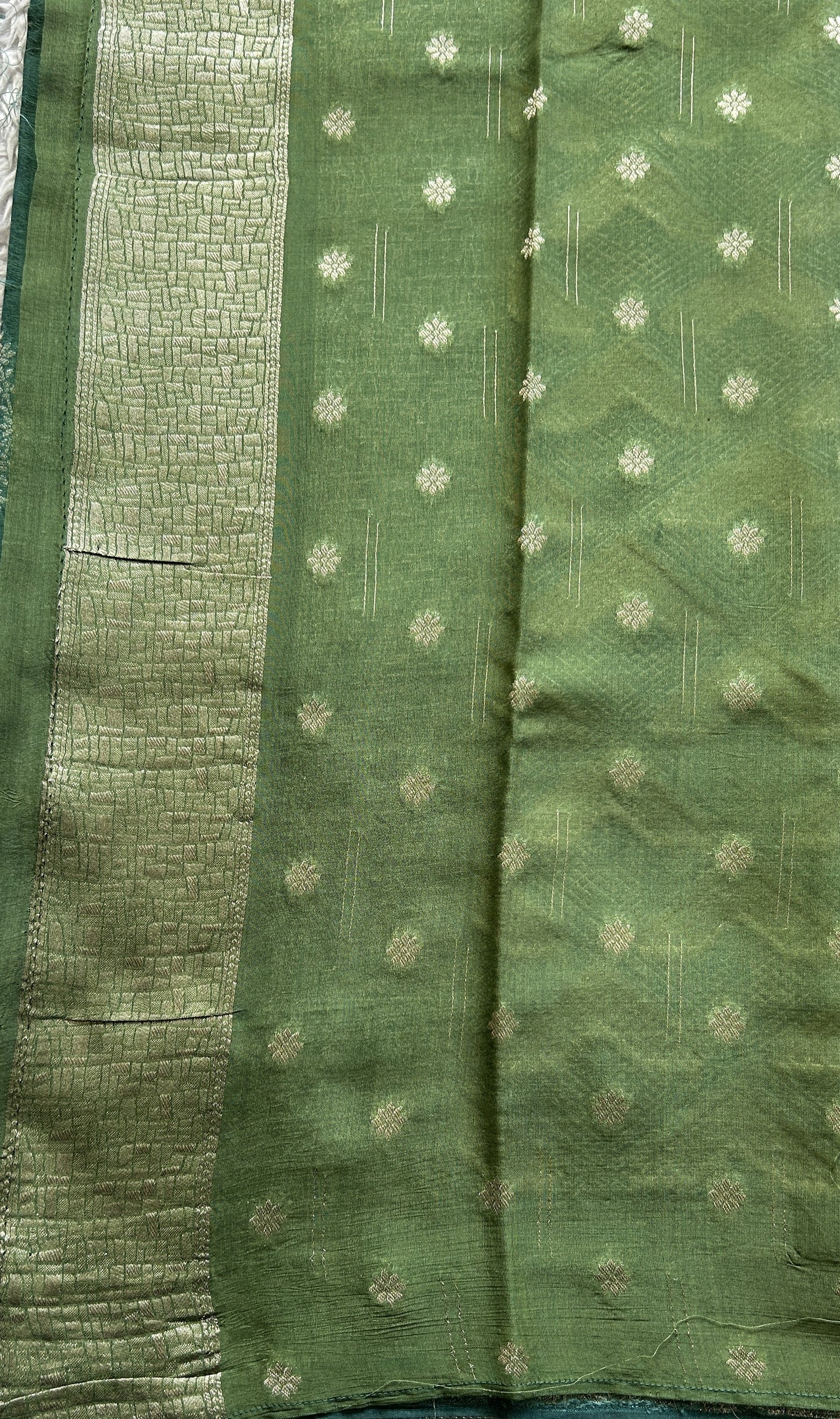 Semi Georgette Saree Dark Sea Green Colored Elegantly Paired with a Zari Border. - Sampradaya Designer Studio