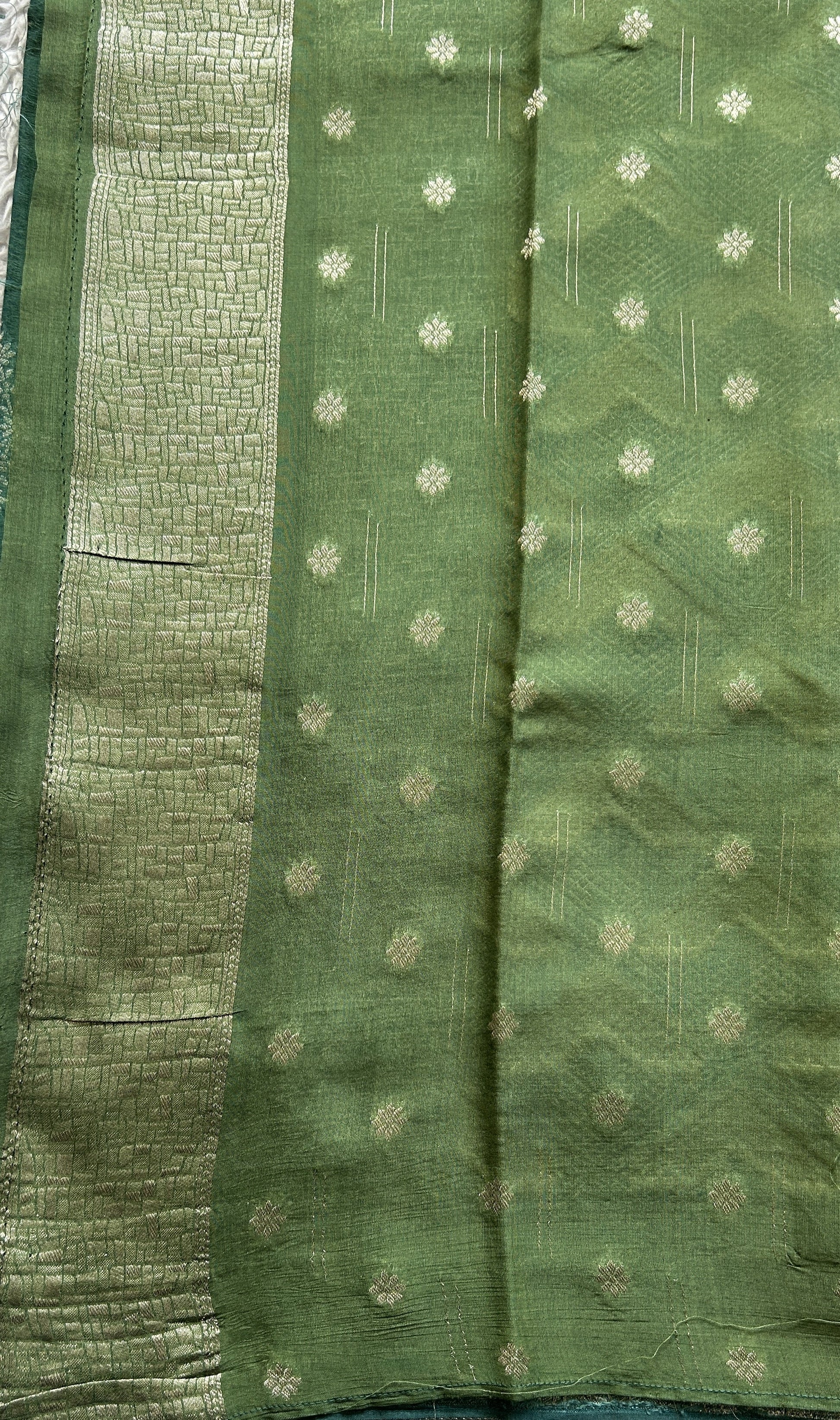 Semi Georgette Saree Dark Sea Green Colored Elegantly Paired with a Zari Border. - Sampradaya Designer Studio