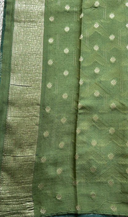 Semi Georgette Saree Dark Sea Green Colored Elegantly Paired with a Zari Border. - Sampradaya Designer Studio