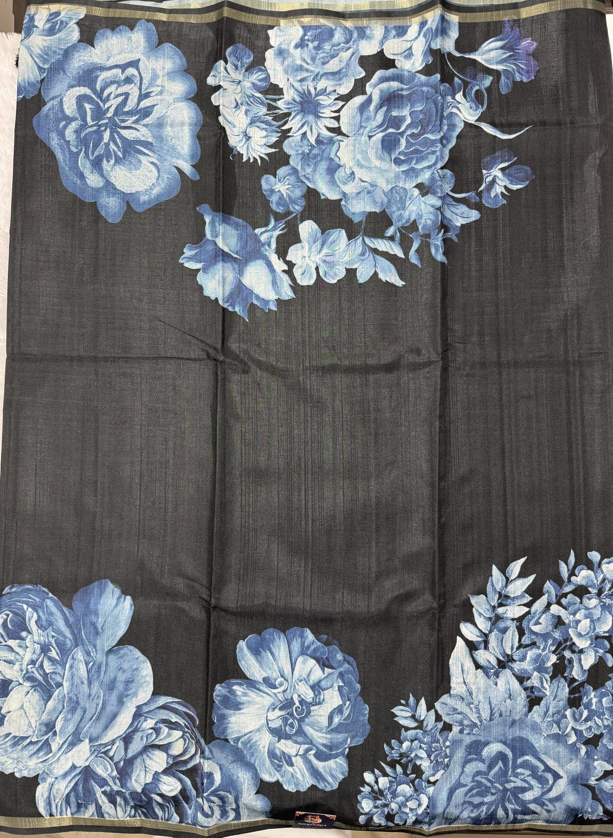 Semi Tussar Silk Saree-Black color with Gold Zari Border - Elegant Fancy Saree for Party & Office Wear