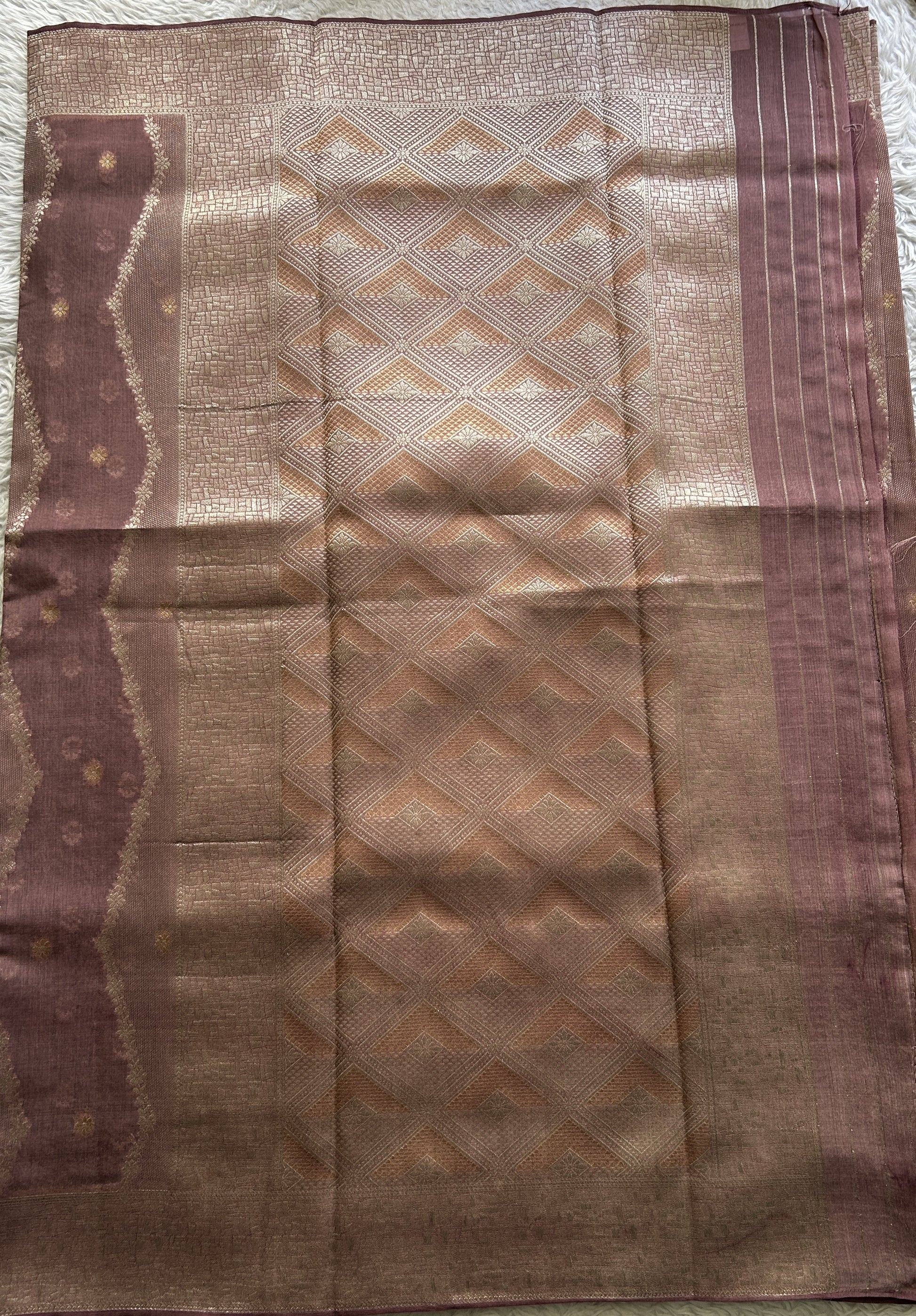Semi Georgette Saree Onion Pink Colored Elegantly Paired with a Zari Border. - Sampradaya Designer Studio