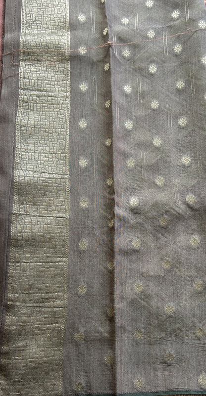 Semi Georgette Saree Onion Pink Colored Elegantly Paired with a Zari Border. - Sampradaya Designer Studio
