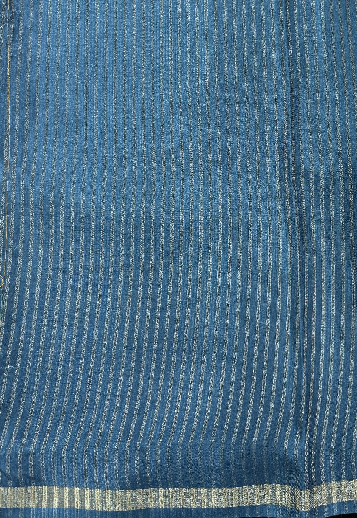 Semi Tussar Silk Saree-Peacock Blue color with Gold Zari Border - Elegant Fancy Saree for Party & Office Wear