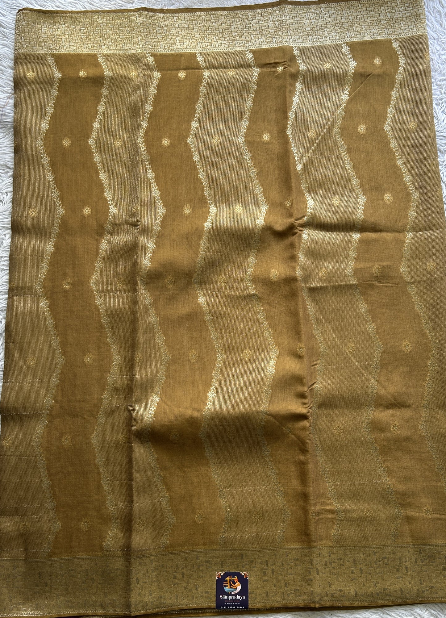 Semi Georgette Saree Mustard Yellow Colored Elegantly Paired with a Zari Border. - Sampradaya Designer Studio