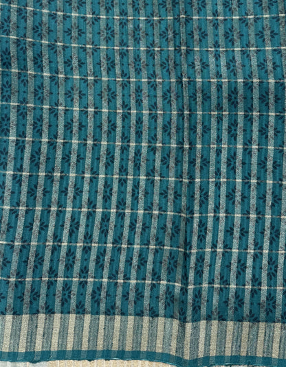 Semi Tussar Silk Saree -Bottle Green color with Gold Zari Border - Elegant Fancy Saree for Party & Office Wear