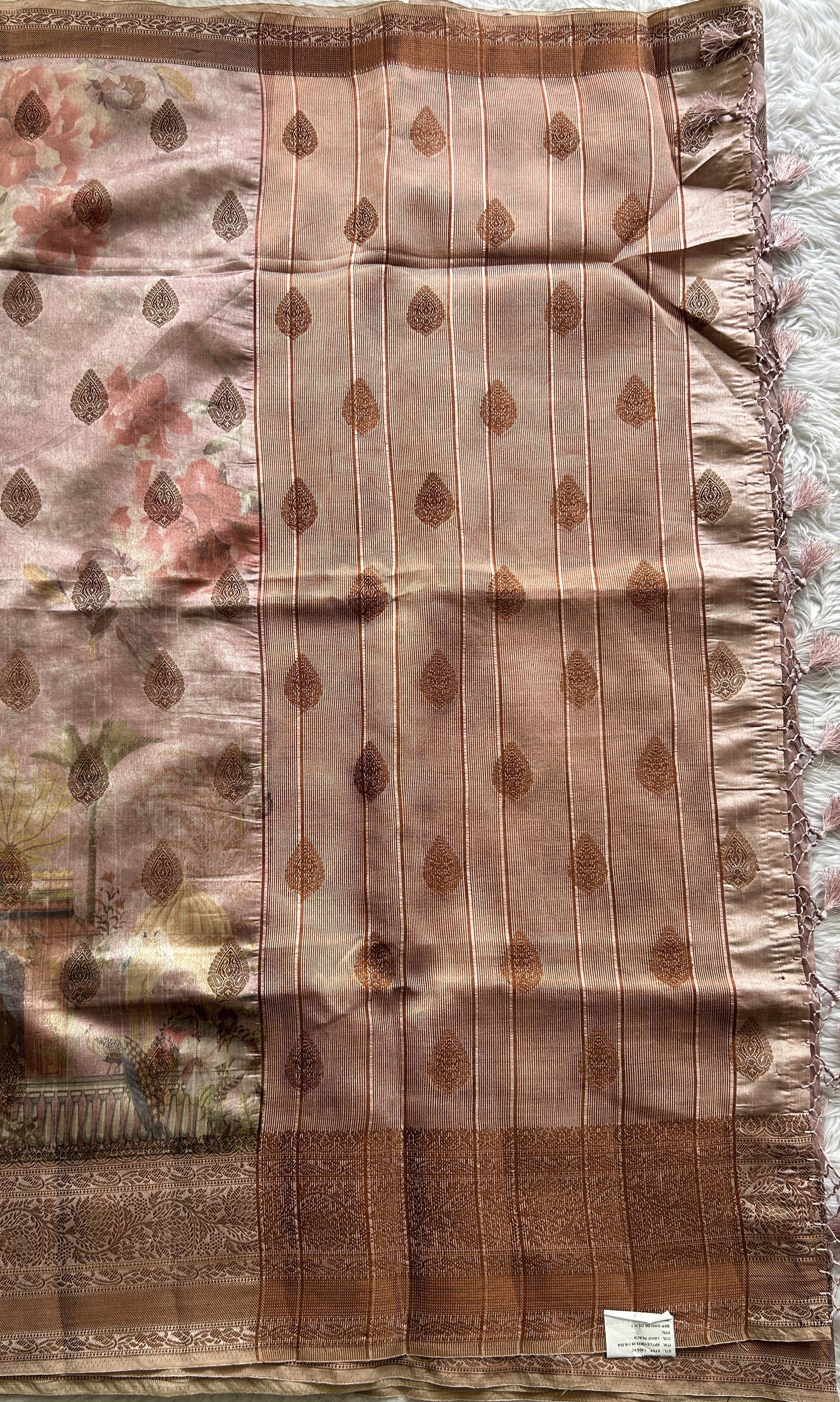 Semi Tussar Saree Baby Pink colored complemented with a Zari Border. - Sampradaya Designer Studio