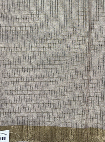 Semi Tussar Silk Saree -Beige color with Gold Zari Border - Elegant Fancy Saree for Party & Office Wear