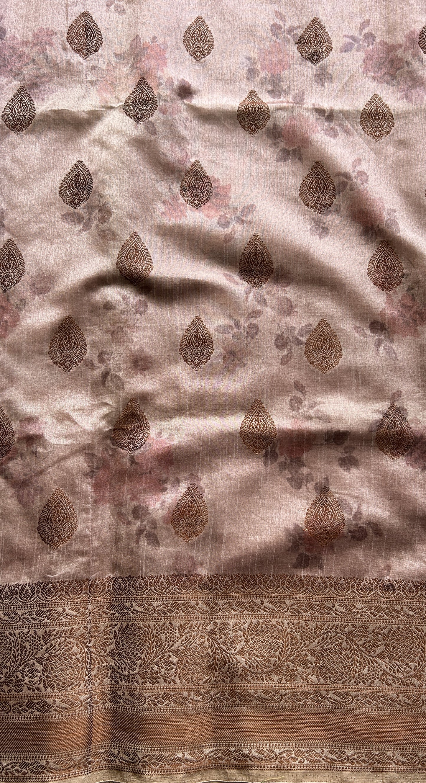 Semi Tussar Saree Baby Pink colored complemented with a Zari Border. - Sampradaya Designer Studio