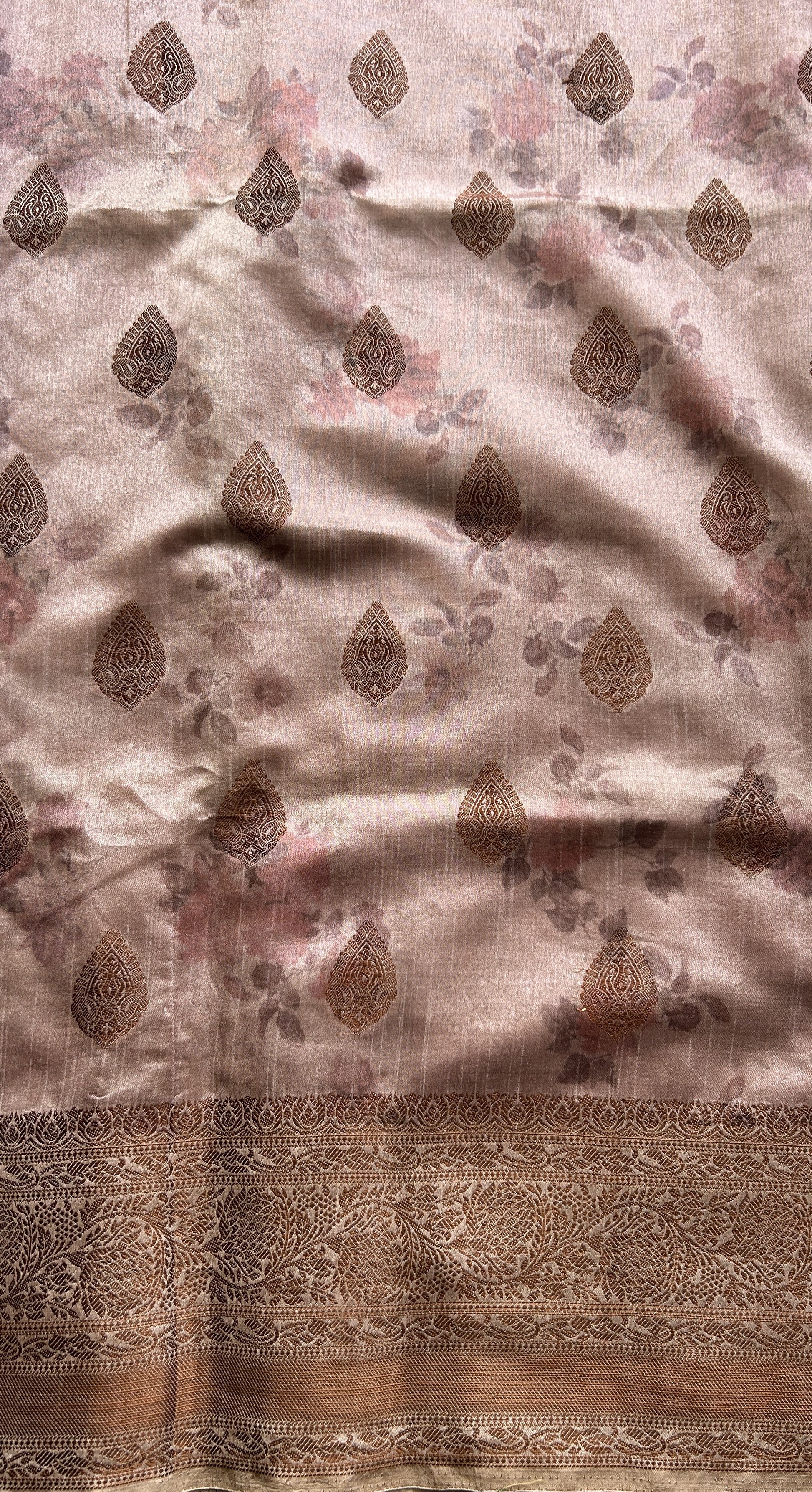 Semi Tussar Saree Baby Pink colored complemented with a Zari Border. - Sampradaya Designer Studio