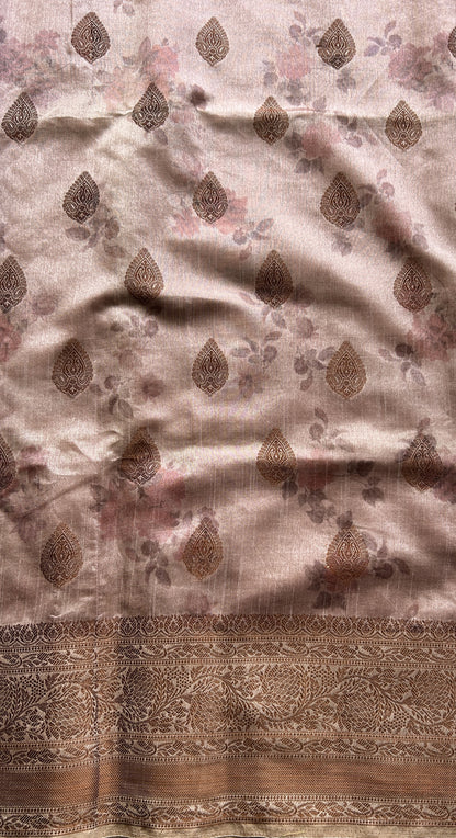 Semi Tussar Saree Baby Pink colored complemented with a Zari Border. - Sampradaya Designer Studio